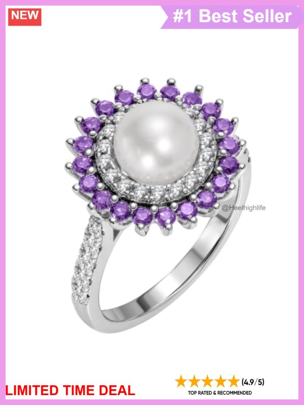 14K White Gold Plated Pearl Statement Ring Minimalist Gift